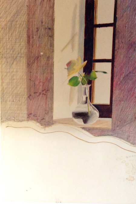 Colored pencil drawing by David Hockney